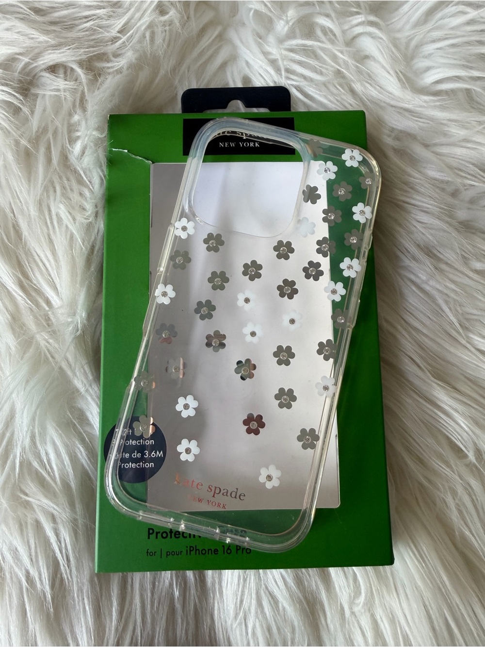 Kate Spade Clear Floral iPhone Case with White and Silver Flowers iPhone 16 Pro